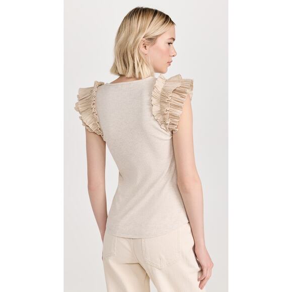 Ulla Johnson Lilo Top in Cobblestone tan with ruffle shoulders Medium - Picture 3 of 11